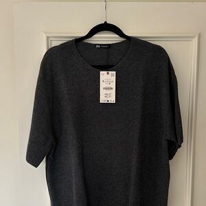 Zara Charcoal Crewneck Short-Sleeve Knit